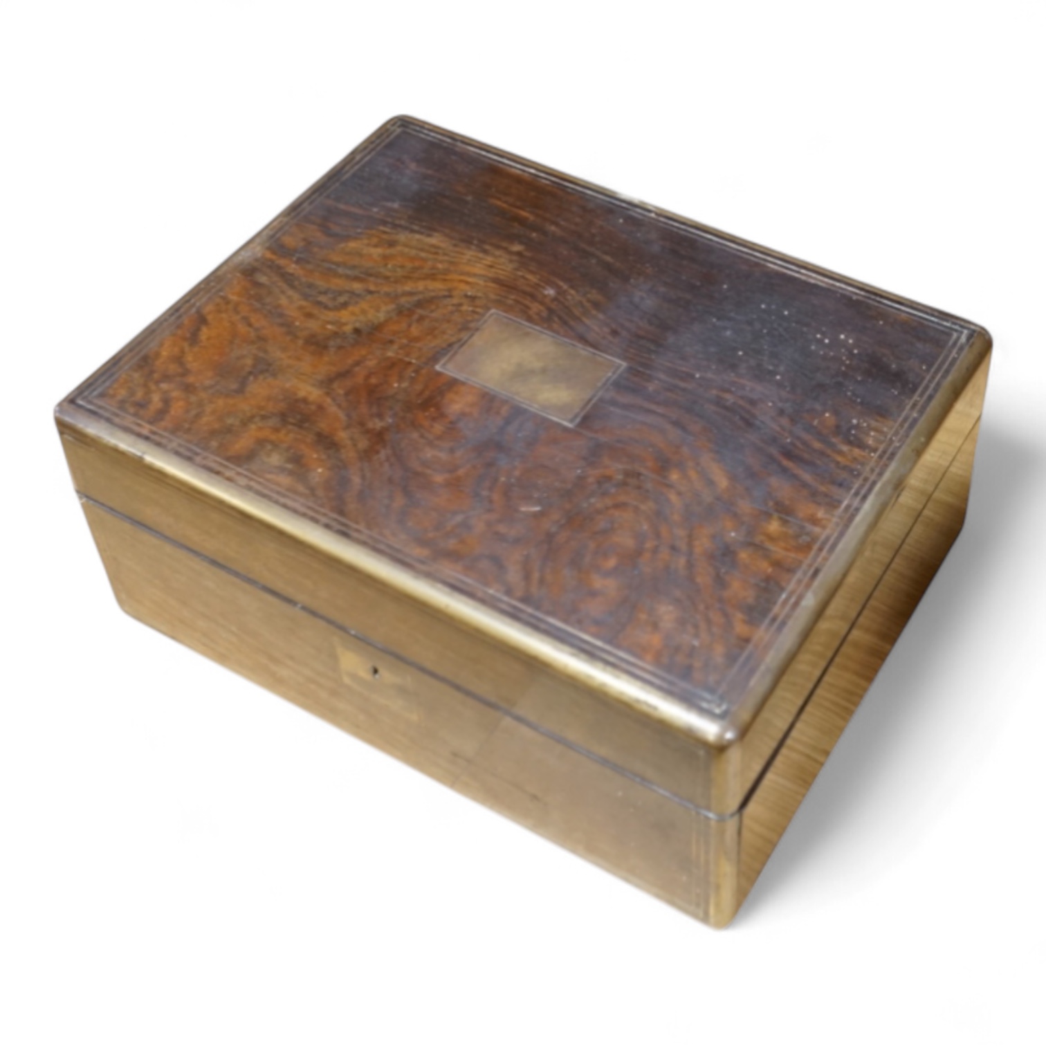 A Victorian brass mounted and inlaid rosewood sewing box together with a mahogany box